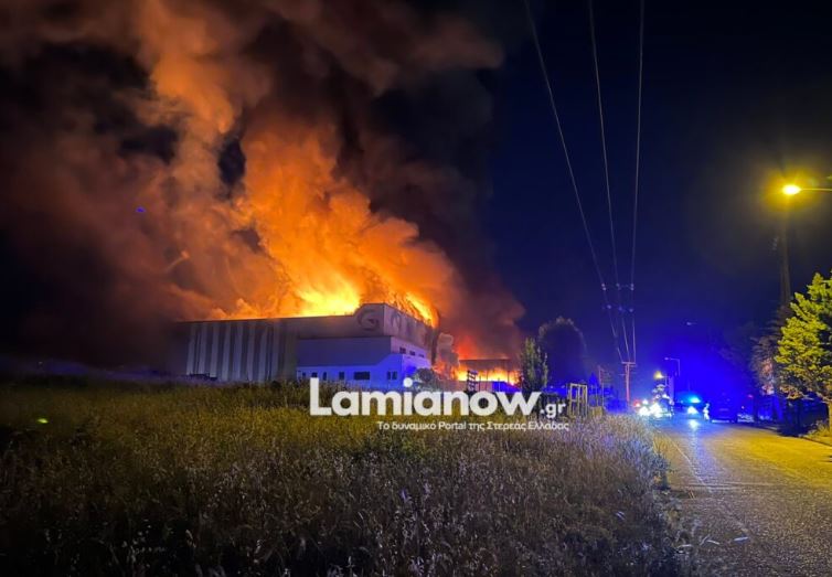 Μεγάλη πυρκαγιά στην ΒΙΠΕ Λαμίας – Κάηκαν ολοσχερώς οι εγκαταστάσεις εταιρείας (βίντεο)