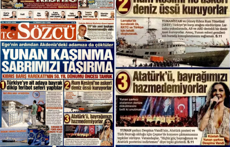 Προκλητικό τουρκικό πρωτοσέλιδο «χτυπάει» και την Δέσποινα Βανδή: «Ελλάδα, μην δοκιμάζεις την υπομονή μας»
